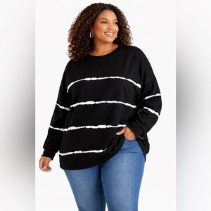 Black & White Stripe Oversized Sweatshirt 2X Crewneck Pullover